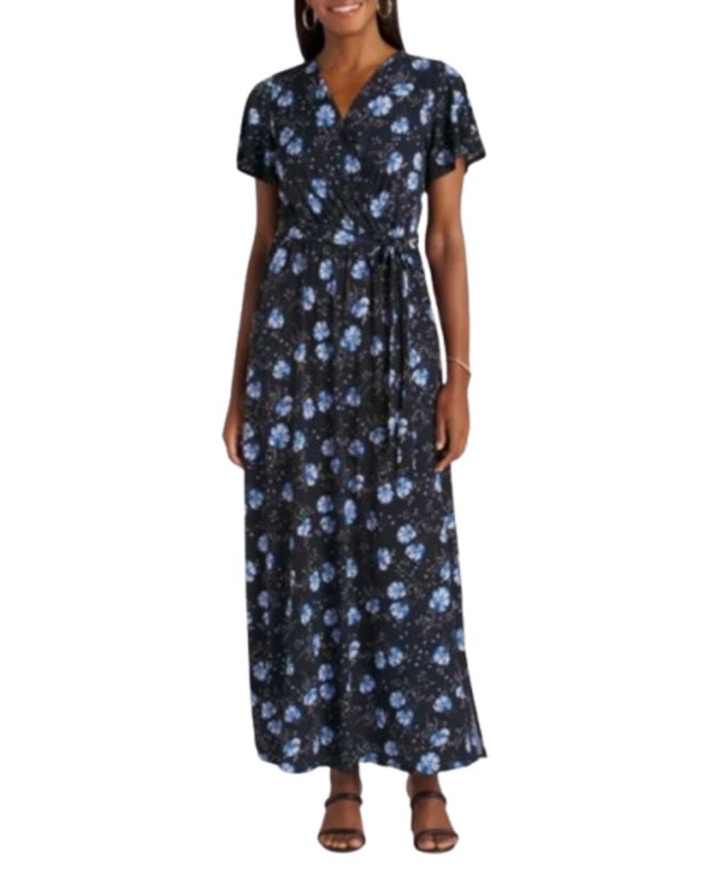 KAILEIGH Aurelle Maxi Dress Small Navy Blue Floral Side Slit STITCH FIX NWOT